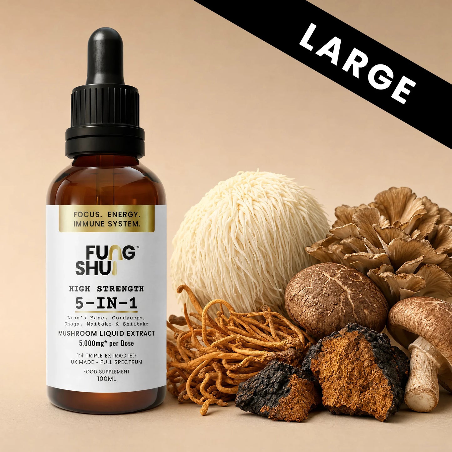 High Strength 5-in-1 Premium Mushroom Tincture Liquid Extract