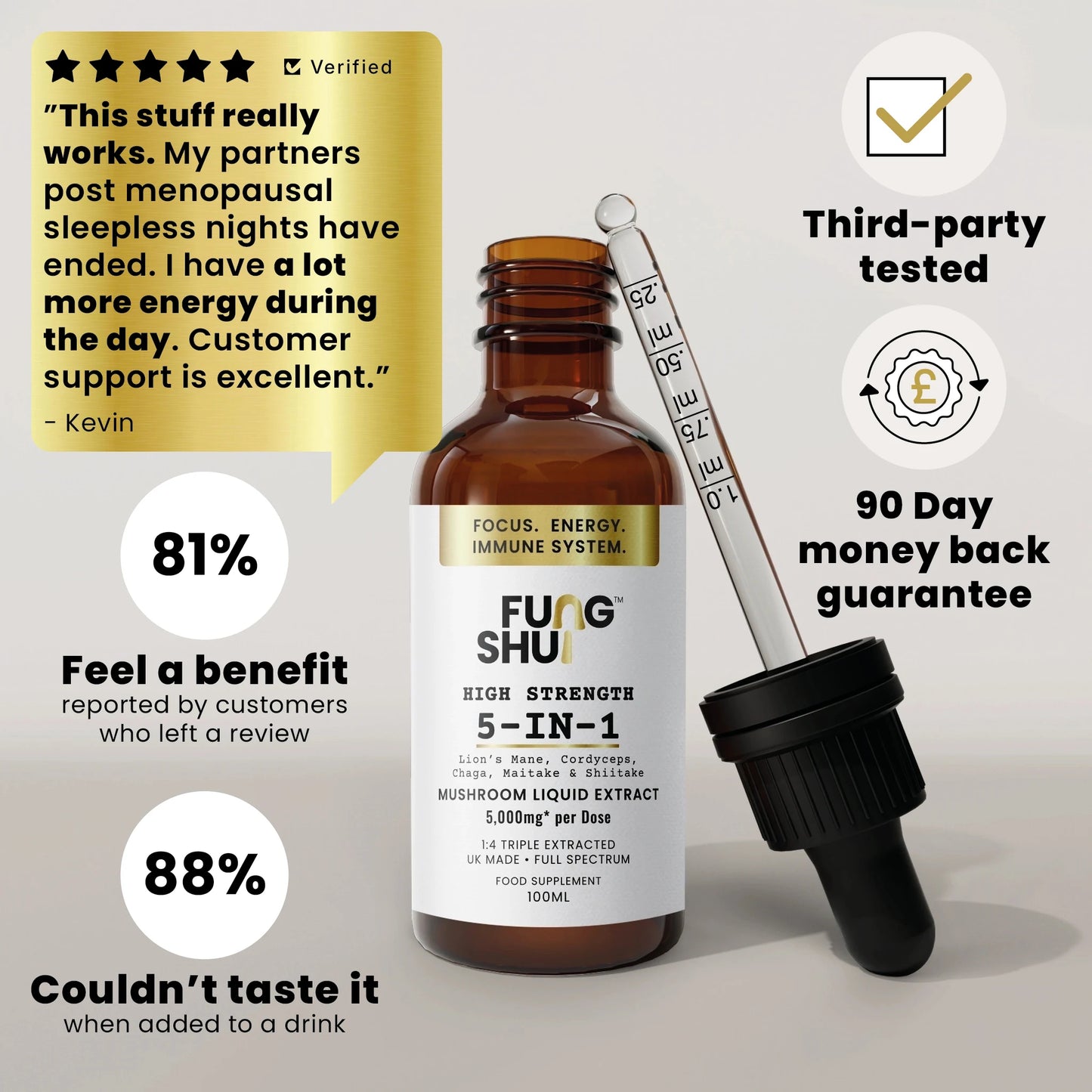 High Strength 5-in-1 Premium Mushroom Tincture Liquid Extract